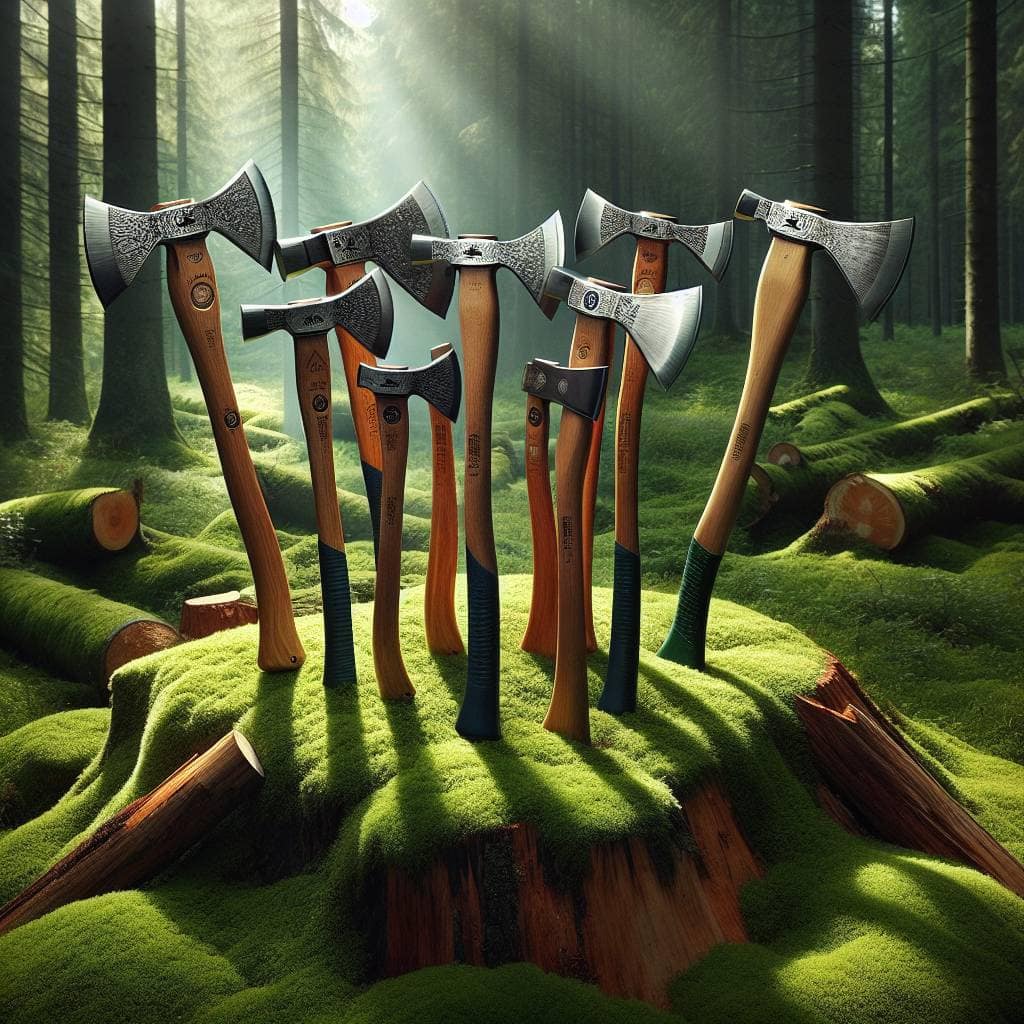Best axes for felling trees displayed outdoors.