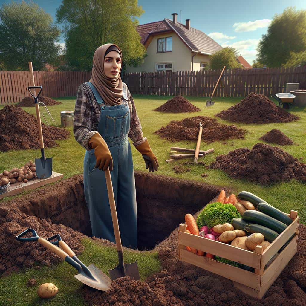 Building a simple root cellar for food storage.
