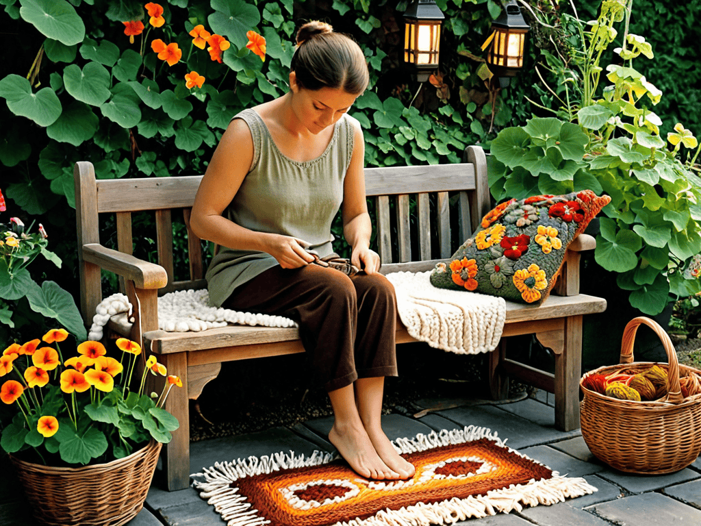 Crafting Latch Hook Rugs outdoors