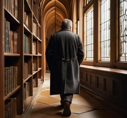 Student strolling, embodying Dark academia intellectualism