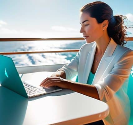 Person working from a cruise ship, waves