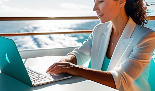 Person working from a cruise ship, waves
