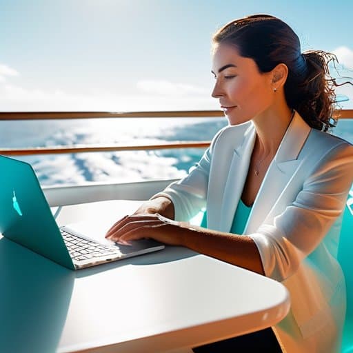 Person working from a cruise ship, waves